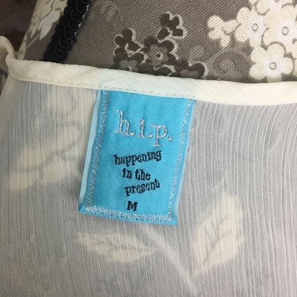 H.I.P. Embroidered Yoke Sheer Flowy Sleeveless Swing Tank Blouse Cream Gray - Picture 8 of 8